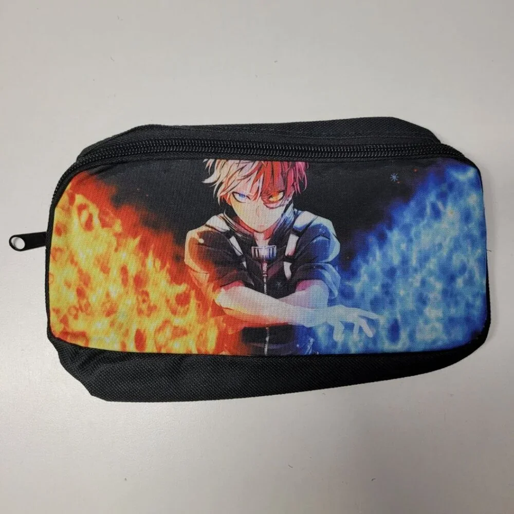 Anime Backpack Lunch Box Pencil Case Set Bag Strap 16 Inch Tall‎ Fire Ice Hero